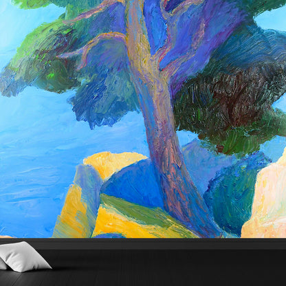 Indoor Decor Seaside Trees Mural Decal Personalized Modern Aesthetics Wall Art for Bedroom Blue Clearhalo 'Wall Decor' 'Wall Mural' 1618418