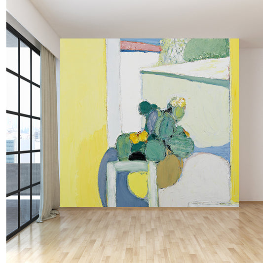 Illustration Style Pot Plant Mural Decal for Living Room, Yellow, Custom Size Available Clearhalo 'Wall Decor' 'Wall Mural' 1618424