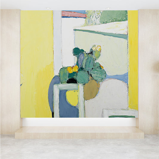 Illustration Style Pot Plant Mural Decal for Living Room, Yellow, Custom Size Available Clearhalo 'Wall Decor' 'Wall Mural' 1618425