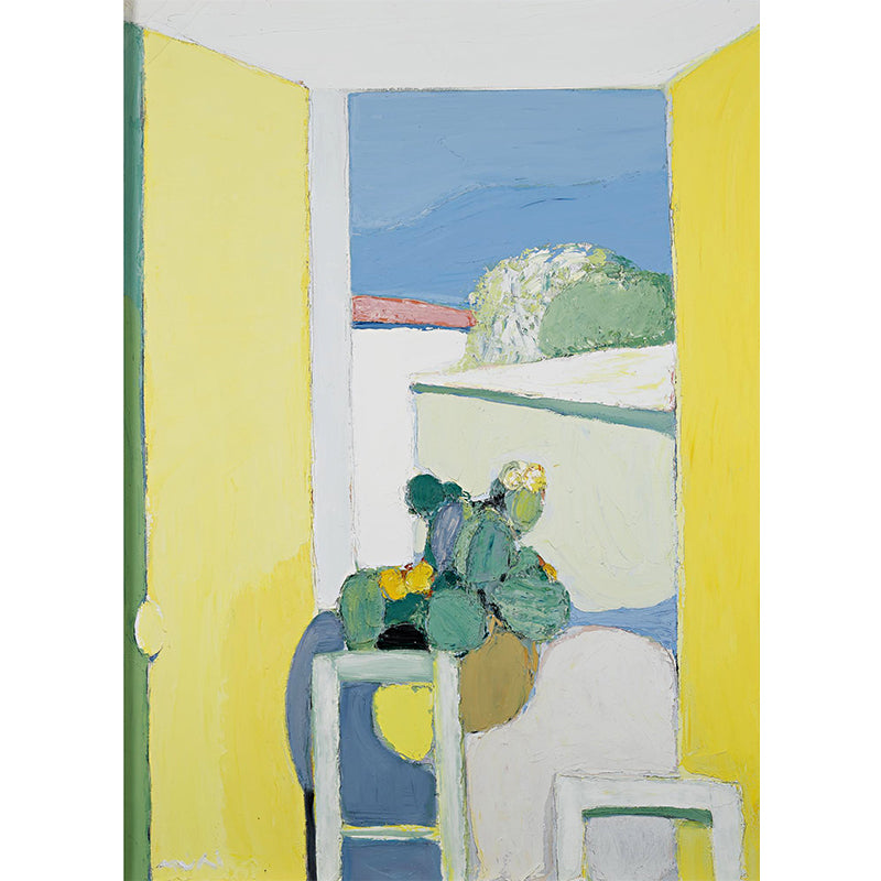 Illustration Style Pot Plant Mural Decal for Living Room, Yellow, Custom Size Available Clearhalo 'Wall Decor' 'Wall Mural' 1618426