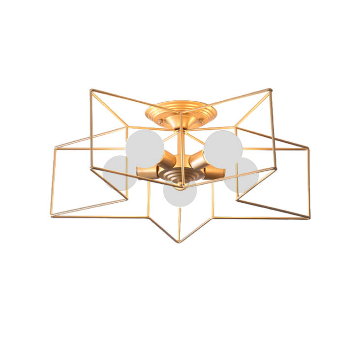 5 Bulbs Semi-Flush Ceiling Fixture with Star Cage Shade Metallic Loft Stylish Indoor Semi Flush Light in Grey/Pink Clearhalo 'Ceiling Lights' 'Close To Ceiling Lights' 'Close to ceiling' 'Semi-flushmount' Lighting' 161844