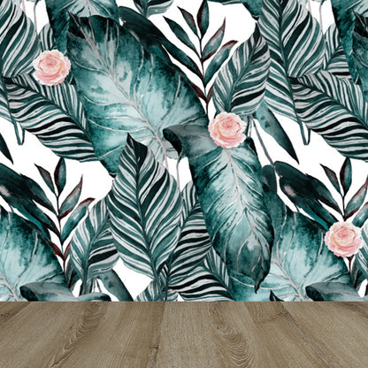 Tropical Leaves Mural Wallpaper Blackish Green Decorative Wall Covering for Bedroom Blackish Green Clearhalo 'Wall Decor' 'Wall Mural' 1618443