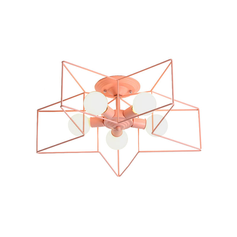 5 Bulbs Semi-Flush Ceiling Fixture with Star Cage Shade Metallic Loft Stylish Indoor Semi Flush Light in Grey/Pink Clearhalo 'Ceiling Lights' 'Close To Ceiling Lights' 'Close to ceiling' 'Semi-flushmount' Lighting' 161846