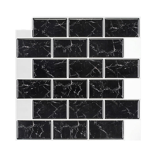 Black Marble Brick Wallpaper Panels Self Adhesive Country Style Kitchen Wall Covering Clearhalo 'Country wall decor' 'Rustic' 'Wallpaper' Wall Decor' 1618485