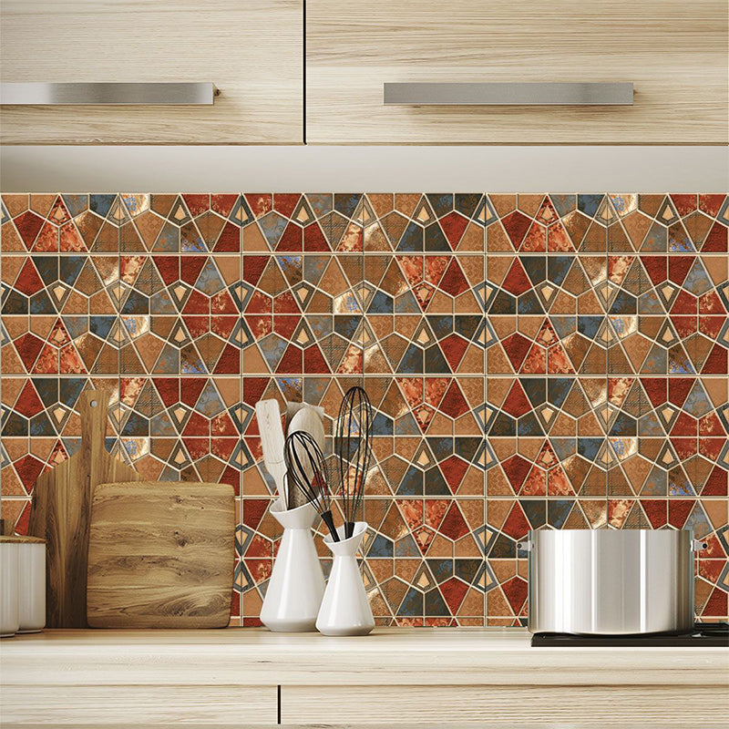 Exotic Geometric Tile Wallpaper Panels House Interior Bohemian Pattern Stick Wall Covering, 7.3' x 7.3" Brown Clearhalo 'Wall Decor' 'Wallpaper' 1618495
