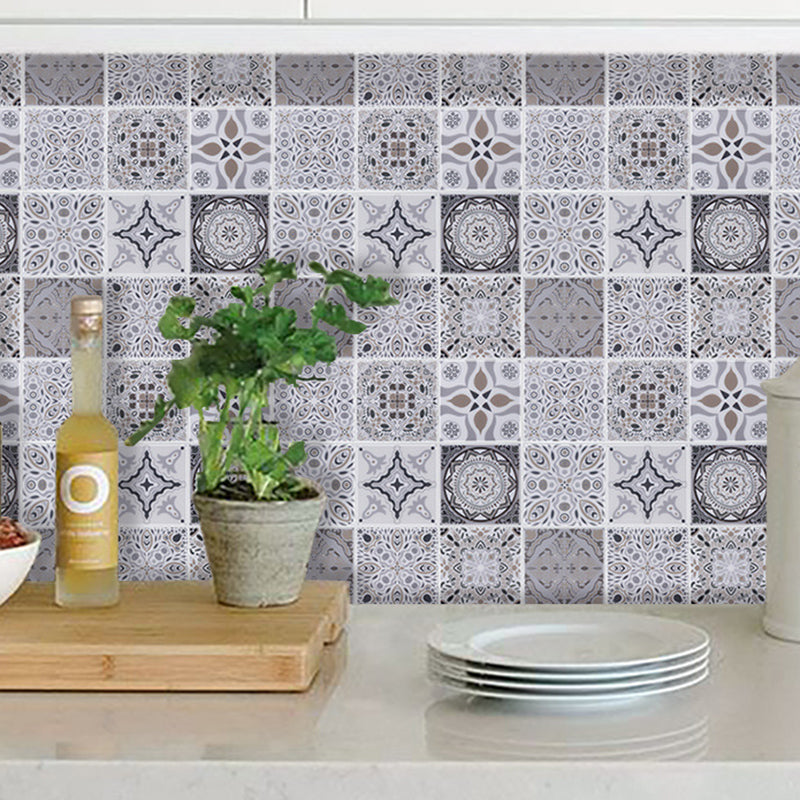 Grey Floral Mosaic Tile Wallpaper Panel Stick On Bohemia Restroom Wall Decoration Clearhalo 'Wall Decor' 'Wallpaper' 1618516