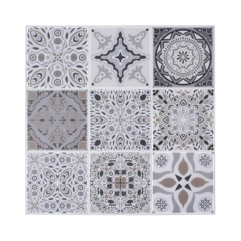 Grey Floral Mosaic Tile Wallpaper Panel Stick On Bohemia Restroom Wall Decoration Clearhalo 'Wall Decor' 'Wallpaper' 1618518