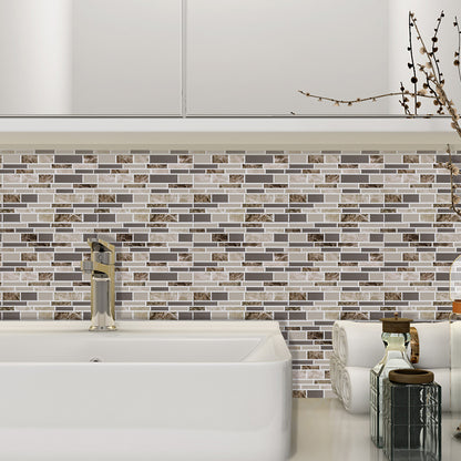 Self-Sticking Rustic Wallpaper Panels Brown Mosaic Marble Tile Wall Art, 12' L x 12" W Brown Clearhalo 'Country wall decor' 'Rustic' 'Wallpaper' Wall Decor' 1618545