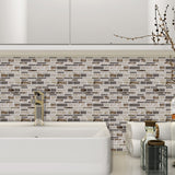 Self-Sticking Rustic Wallpaper Panels Brown Mosaic Marble Tile Wall Art, 12' L x 12" W Brown Clearhalo 'Country wall decor' 'Rustic' 'Wallpaper' Wall Decor' 1618545