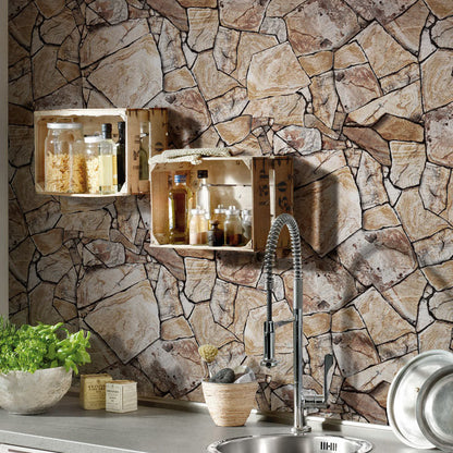 Industrial Stone Wallpaper Roll for Restaurant 33' x 17.5" Wall Covering in Brown, Self-Adhesive Brown 1 Set Clearhalo 'Industrial wall decor' 'Industrial' 'Wallpaper' Wall Decor' 1618561