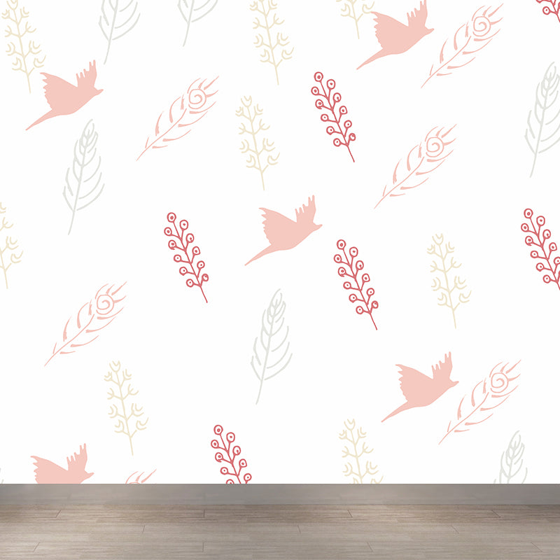 Giant Contemporary Wall Mural in Light Color Birds and Feathers Wall Decor, Custom Printed Clearhalo 'Wall Decor' 'Wall Mural' 1618567