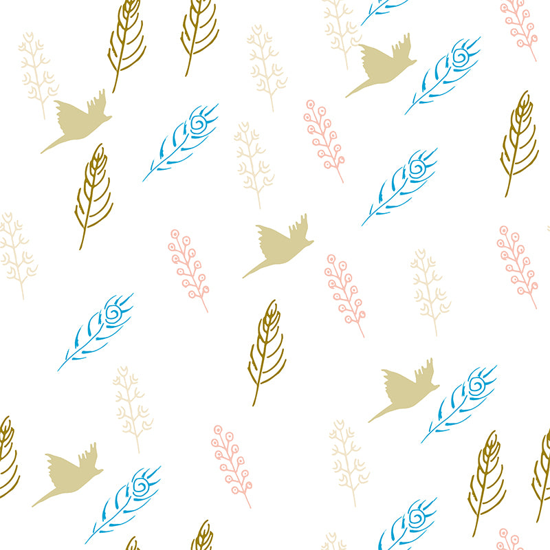 Giant Contemporary Wall Mural in Light Color Birds and Feathers Wall Decor, Custom Printed Clearhalo 'Wall Decor' 'Wall Mural' 1618574