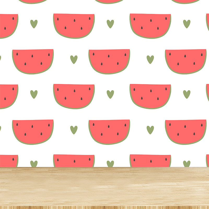 Whole Watermelon Block Mural Wallpaper for Wall Decor Contemporary Girls Room Wall Art Watermelon Red Clearhalo 'Wall Decor' 'Wall Mural' 1618581