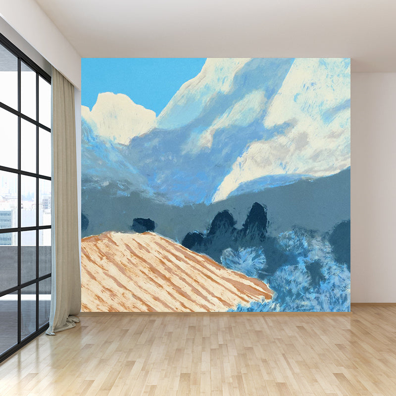 Contemporary Artistic Massif Wall Mural Blue Spring Field Landscape Wall Covering Clearhalo 'Wall Decor' 'Wall Mural' 1618588