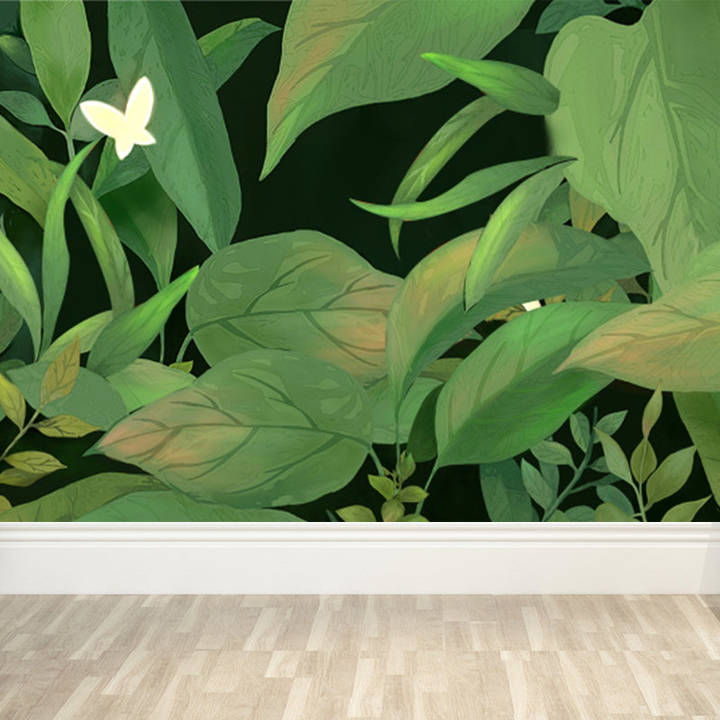 Tropical Leaves and Butterfly Mural Wallpaper Green Nature Botanical Wall Covering Clearhalo 'Wall Decor' 'Wall Mural' 1618613