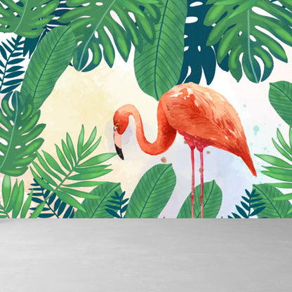 Home Decor Flamingo Mural Decal Customized Tropical Wall Covering for Girls Bedroom Green Clearhalo 'Wall Decor' 'Wall Mural' 1618616