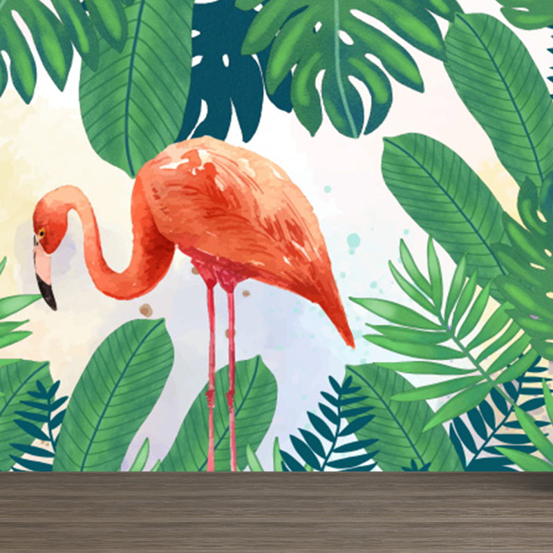 Home Decor Flamingo Mural Decal Customized Tropical Wall Covering for Girls Bedroom Clearhalo 'Wall Decor' 'Wall Mural' 1618617