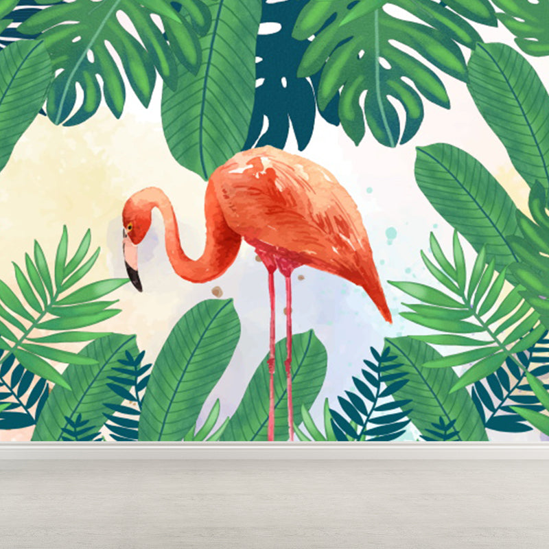 Home Decor Flamingo Mural Decal Customized Tropical Wall Covering for Girls Bedroom Clearhalo 'Wall Decor' 'Wall Mural' 1618618