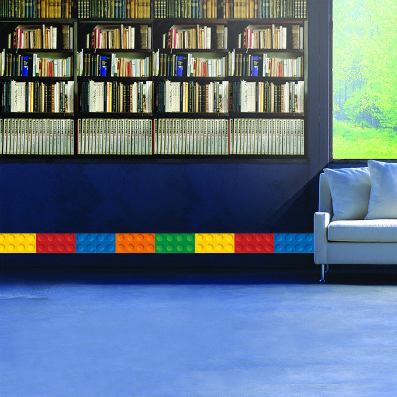 PVC Self-Stick Wallpaper Border Kids Style Building Blocks Wall Covering for Baby Room Clearhalo 'Wall Decor' 'Wallpaper' 1618686