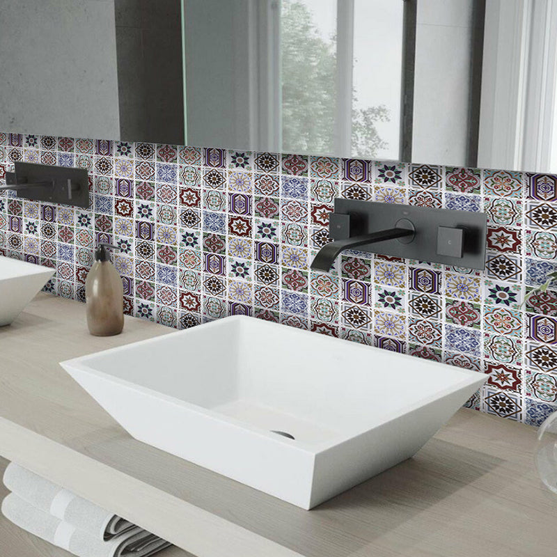 Purple Flower Tiles Wallpaper Panel Set Peel and Paste Wall Art for Kitchen, 12' x 12" Purple Clearhalo 'Wall Decor' 'Wallpaper' 1618708