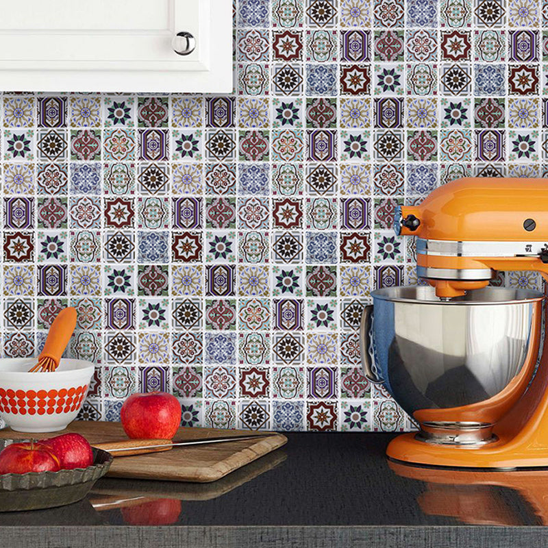 Purple Flower Tiles Wallpaper Panel Set Peel and Paste Wall Art for Kitchen, 12' x 12" Clearhalo 'Wall Decor' 'Wallpaper' 1618710