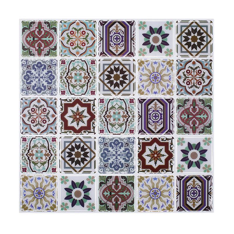 Purple Flower Tiles Wallpaper Panel Set Peel and Paste Wall Art for Kitchen, 12' x 12" Clearhalo 'Wall Decor' 'Wallpaper' 1618711