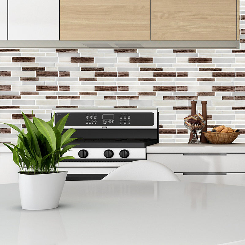 Brown Mosaic Tile Wallpapers Brick Look Farmhouse Easy Peel off Wall Covering for Home Brown Clearhalo 'Country wall decor' 'Rustic' 'Wallpaper' Wall Decor' 1618781