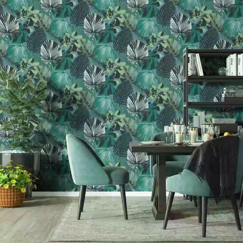 Tropix Botanical Wallpaper Non-Woven Waterproof Green Wall Covering for Living Room Green 1 Set Clearhalo 'Modern wall decor' 'Modern' 'Wallpaper' Wall Decor' 1618791