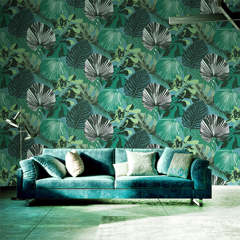 Tropix Botanical Wallpaper Non-Woven Waterproof Green Wall Covering for Living Room Clearhalo 'Modern wall decor' 'Modern' 'Wallpaper' Wall Decor' 1618792