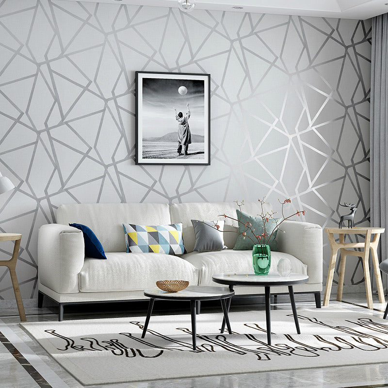 3D Geometric Net Wallpaper Moisture Resistant Modern Bedroom Wall Art, 33' L x 20.5" W Grey 1 Set Clearhalo 'Modern wall decor' 'Modern' 'Wallpaper' Wall Decor' 1618800