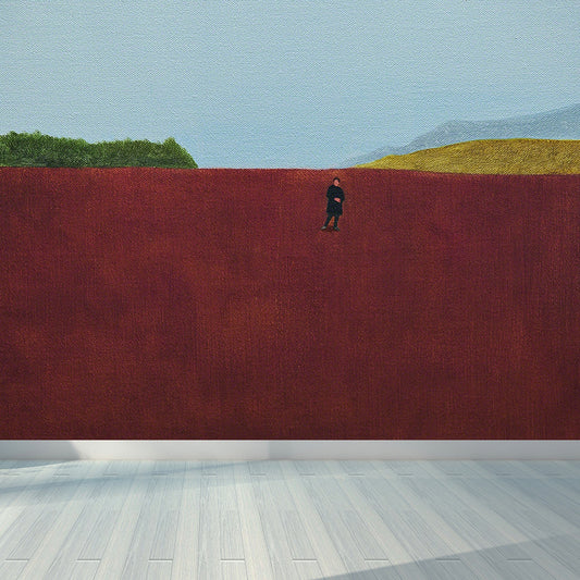 Modern Art Grassland Painting Mural Non-Woven Stain-Proof Red Wall Decor for Bedroom Clearhalo 'Wall Decor' 'Wall Mural' 1618863