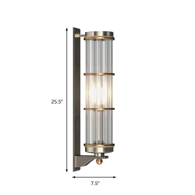 Satin Nickel Cylindrical Wall Lighting 1 Bulb Contemporary Wall Sconce with Crystal Pipe for Living Room Clearhalo 'Cast Iron' 'Glass' 'Industrial' 'Modern wall lights' 'Modern' 'Tiffany' 'Traditional wall lights' 'Wall Lamps & Sconces' 'Wall Lights' Lighting' 161888