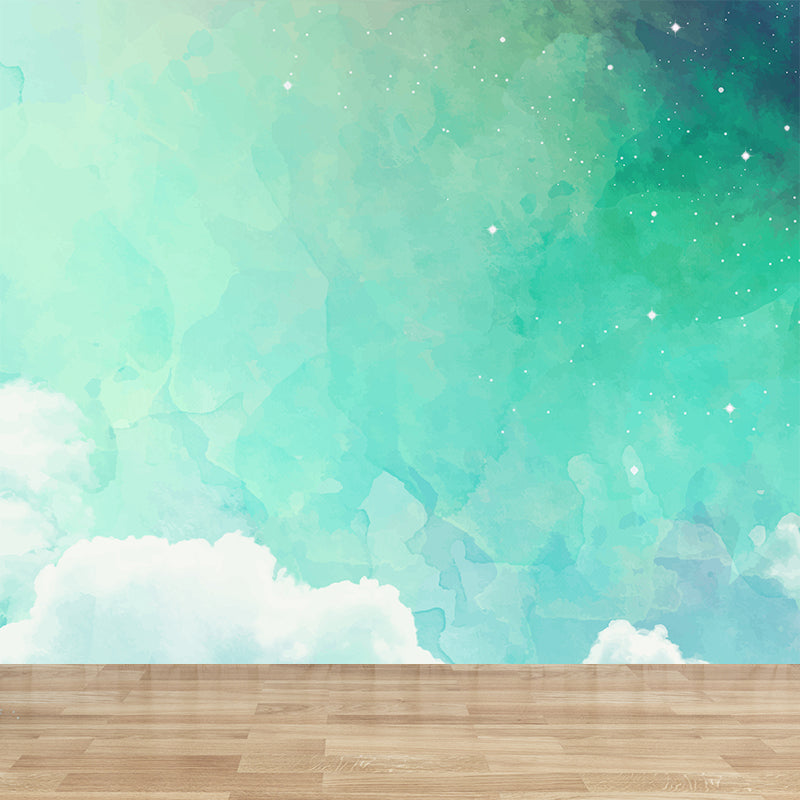 Abstract Sky Wall Mural Modern Decorative Living Room Wall Covering, Custom Size Available Green Clearhalo 'Wall Decor' 'Wall Mural' 1618886