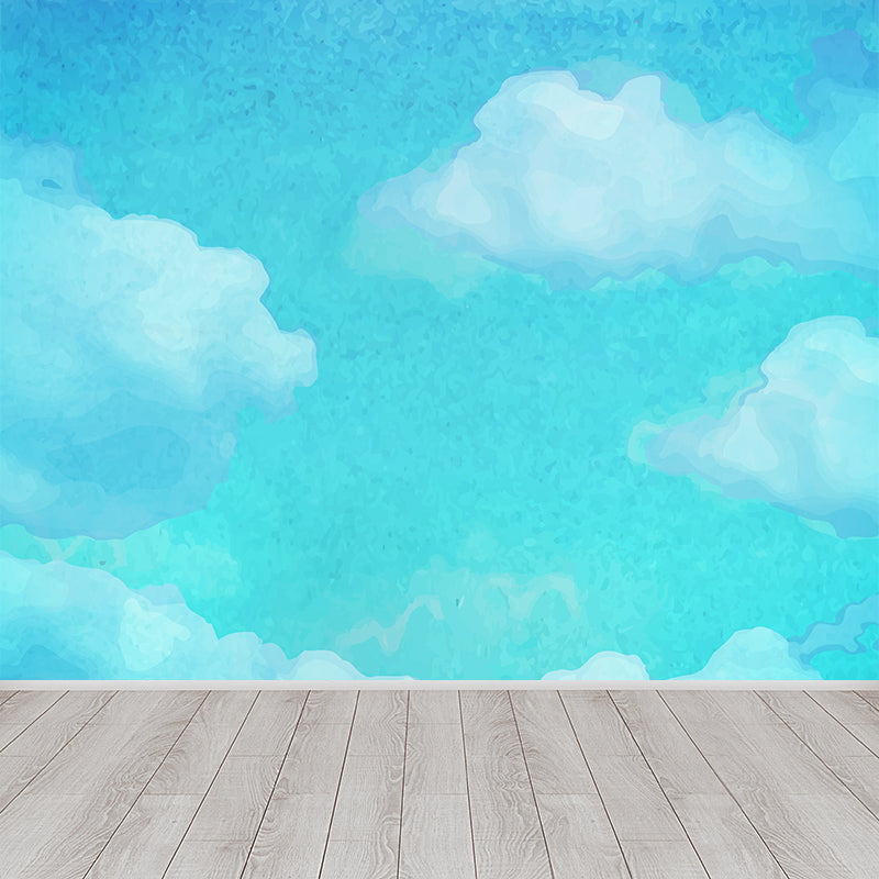 Abstract Sky Wall Mural Modern Decorative Living Room Wall Covering, Custom Size Available Light Blue Clearhalo 'Wall Decor' 'Wall Mural' 1618891