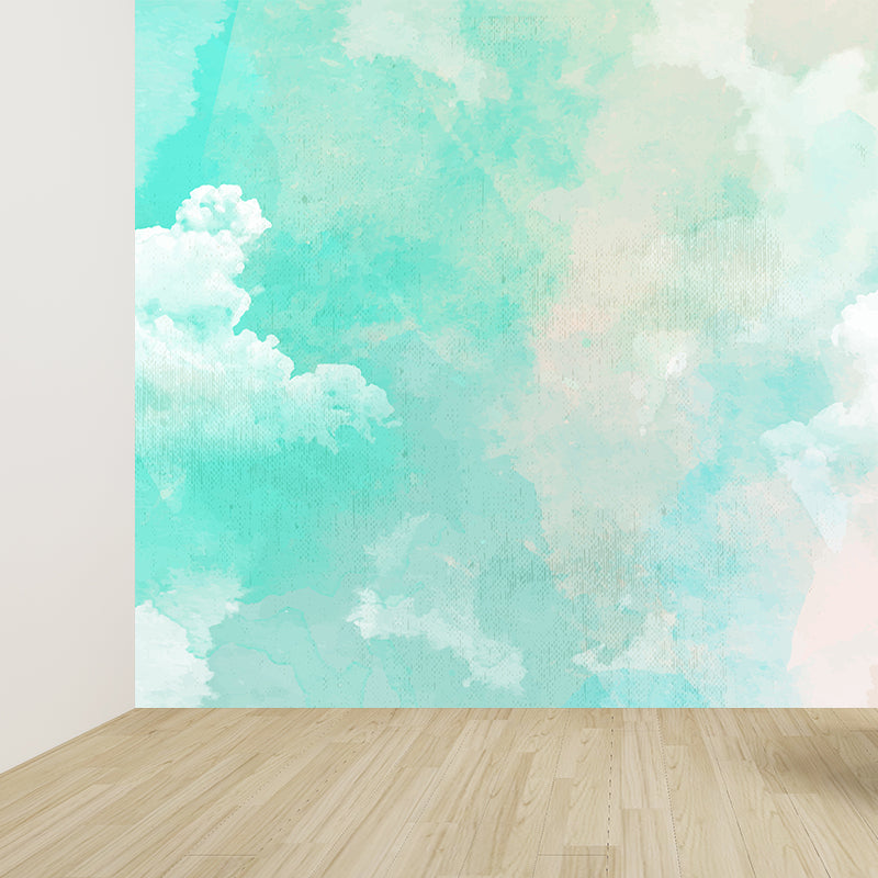 Modern Watercolor Pattern Wall Mural Soft Color Dining Room Wall Covering, Personalized Blue Clearhalo 'Wall Decor' 'Wall Mural' 1618906