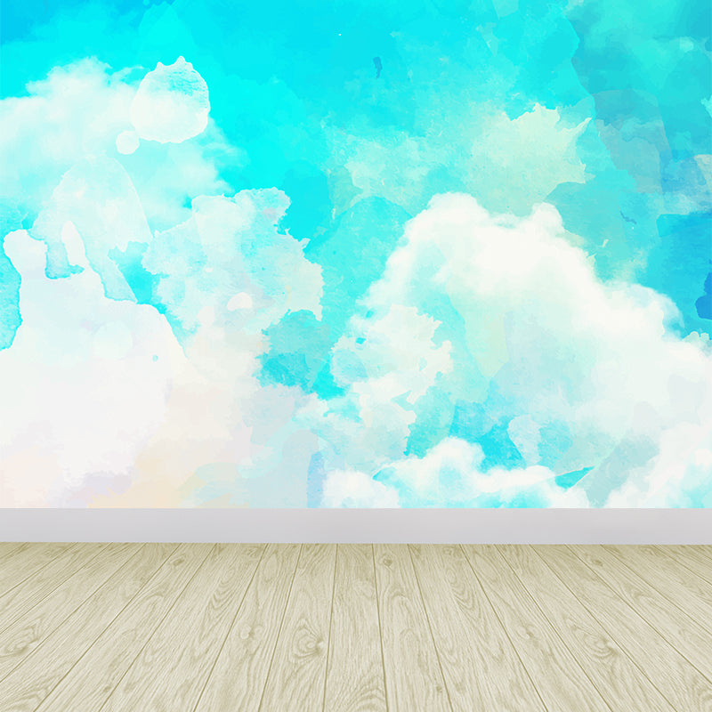 Modern Watercolor Pattern Wall Mural Soft Color Dining Room Wall Covering, Personalized Lake Blue Clearhalo 'Wall Decor' 'Wall Mural' 1618911