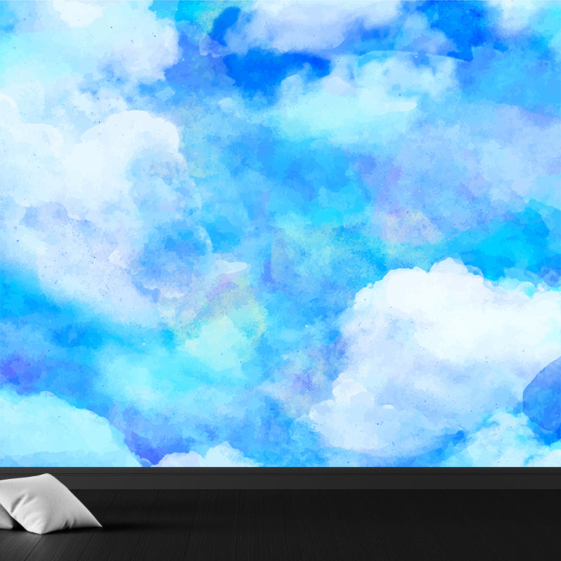 Modern Watercolor Pattern Wall Mural Soft Color Dining Room Wall Covering, Personalized Ocean Blue Clearhalo 'Wall Decor' 'Wall Mural' 1618916