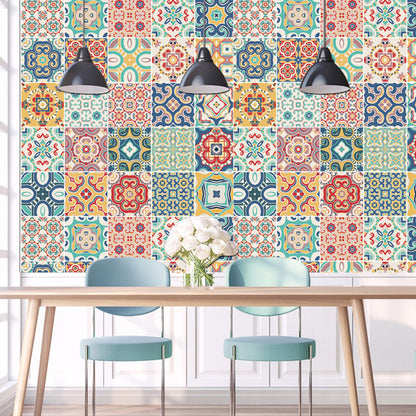 Boho Mosaic Tile Wallpaper Panel Set Orange Flower Wall Decor for Kitchen, Self Sticking Orange Clearhalo 'Wall Decor' 'Wallpaper' 1618929