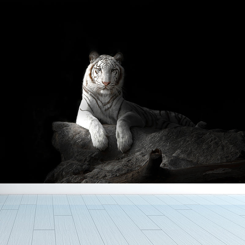 Modern Peaceable Tiger Mural Decal Black Waterproofing Wall Covering for Bathroom Black Clearhalo 'Wall Decor' 'Wall Mural' 1618966