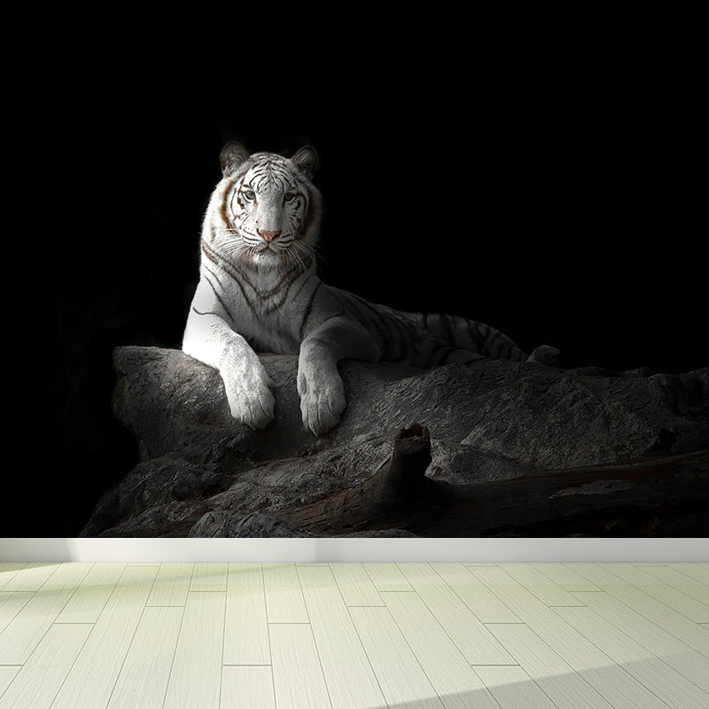 Modern Peaceable Tiger Mural Decal Black Waterproofing Wall Covering for Bathroom Clearhalo 'Wall Decor' 'Wall Mural' 1618967