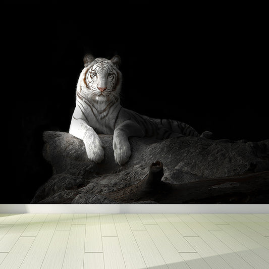 Modern Peaceable Tiger Mural Decal Black Waterproofing Wall Covering for Bathroom Clearhalo 'Wall Decor' 'Wall Mural' 1618967