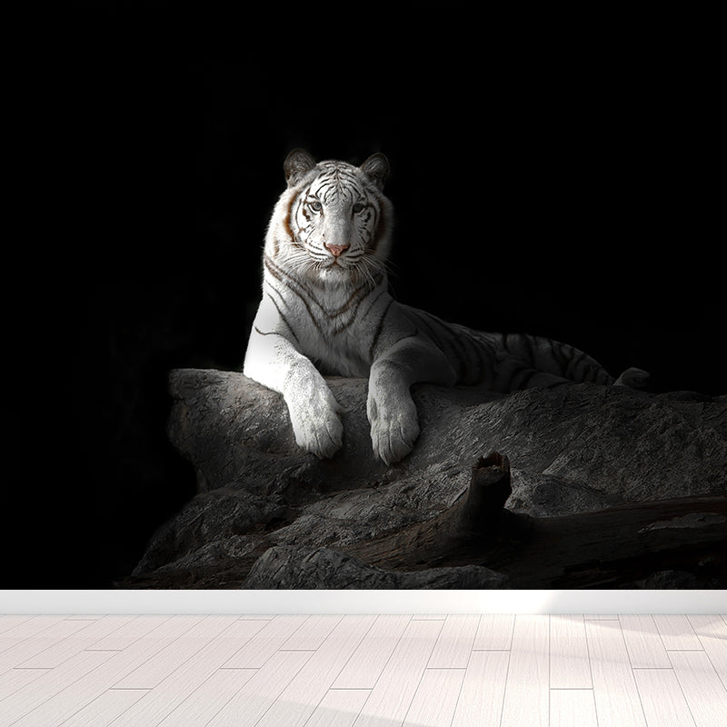 Modern Peaceable Tiger Mural Decal Black Waterproofing Wall Covering for Bathroom Clearhalo 'Wall Decor' 'Wall Mural' 1618968