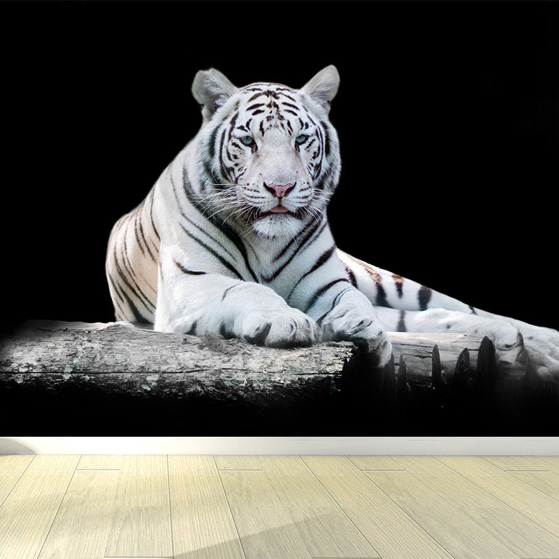Modern Recumbent Tiger Mural Decal Black Dining Room Wall Decor, Custom Size Available Clearhalo 'Wall Decor' 'Wall Mural' 1618972