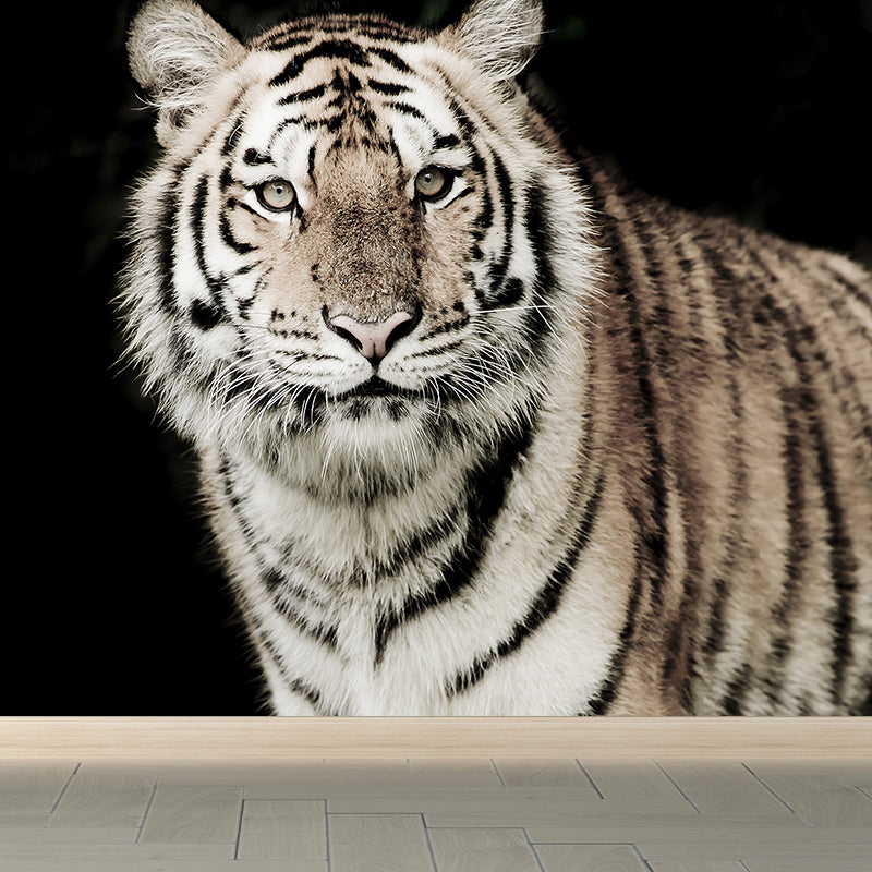 Modern Tiger Wall Mural Non-Woven Stain Resistant Black Wall Art for Living Room Clearhalo 'Wall Decor' 'Wall Mural' 1618977