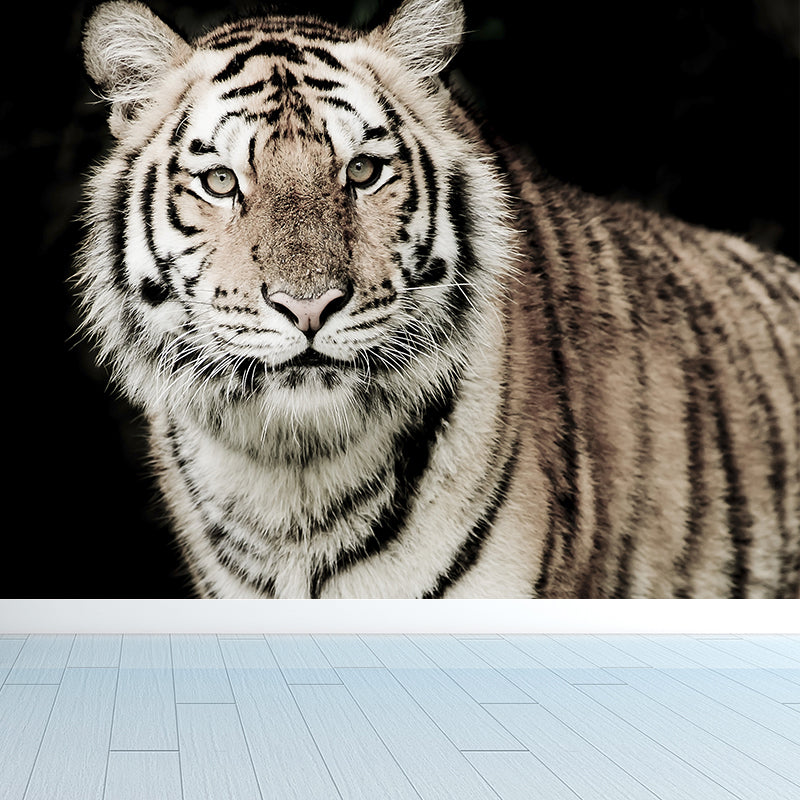 Modern Tiger Wall Mural Non-Woven Stain Resistant Black Wall Art for Living Room Clearhalo 'Wall Decor' 'Wall Mural' 1618978