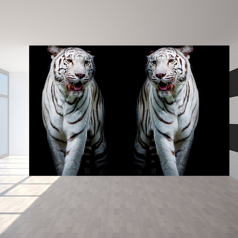 Modern Tigers Mural Wallpaper for Girls Bedroom Full Size Wall Covering in Black Black Clearhalo 'Wall Decor' 'Wall Mural' 1618981