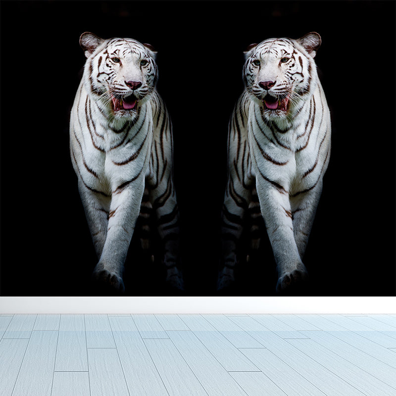 Modern Tigers Mural Wallpaper for Girls Bedroom Full Size Wall Covering in Black Clearhalo 'Wall Decor' 'Wall Mural' 1618982