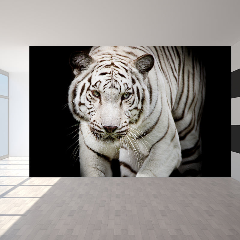 Modern Tiger Mural Non-Woven Texture Waterproofing Black Wall Art for Girls Bedroom Black Clearhalo 'Wall Decor' 'Wall Mural' 1618986