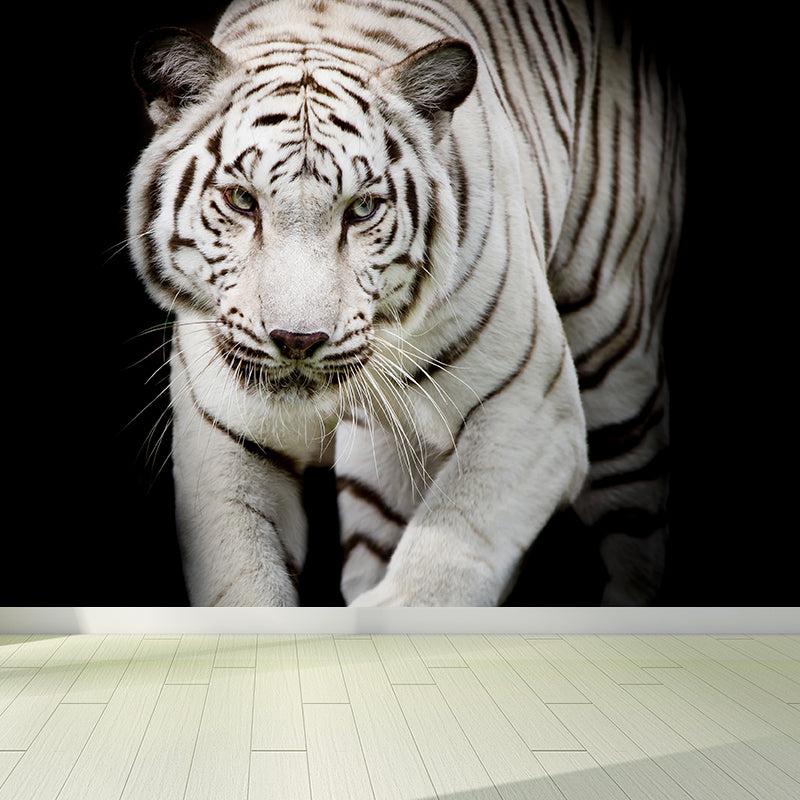 Modern Tiger Mural Non-Woven Texture Waterproofing Black Wall Art for Girls Bedroom Clearhalo 'Wall Decor' 'Wall Mural' 1618987