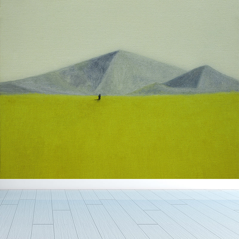 Wide Meadow and Mountains Mural Wallpaper Contemporary Art Non-Woven Wall Covering Green Clearhalo 'Wall Decor' 'Wall Mural' 1618991